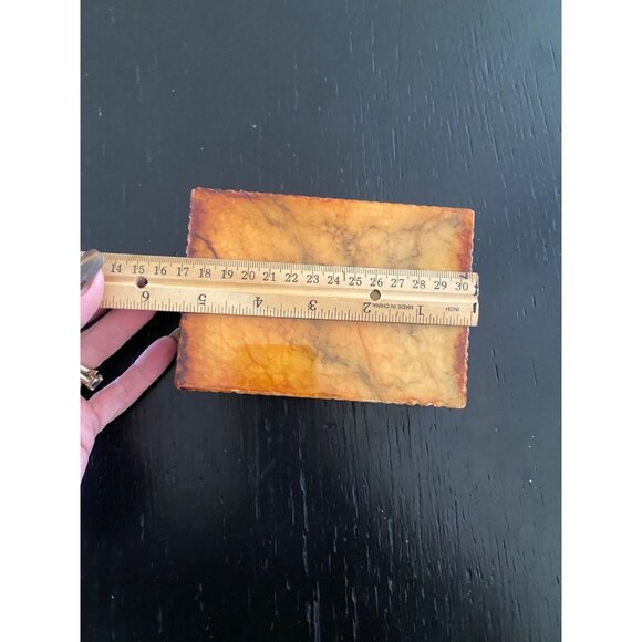 1970's Italian Alabaster Trinket / Jewelry Box Ribbed Hinged Box Golden Brown - Picture 12 of 15